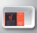 Goat Abstract Vector Plastic Tray Container Cover. Premium Quality Meat Packaging Design Label Layout. Hand Drawn Goat