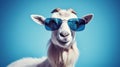 Goat With Blue Sunglasses: A Retro Glamor Visual Pun