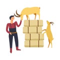Goat breeding by farmer man person with animals vector