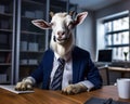 goat business dressed as a manager or ceo in a formal office suit.