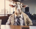 goat business dressed as a manager or ceo in a formal office suit.