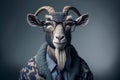 Goat business portrait dressed as a manager or ceo in a formal office business suit with glasses and tie. Ai generated Royalty Free Stock Photo