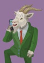 Goat calls on mobile phone funny Royalty Free Stock Photo