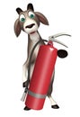 Goat cartoon character with fire extinguisher Royalty Free Stock Photo