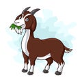 goat cartoon eating grass isolated on white background Royalty Free Stock Photo