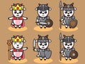 Vector illustration of cute Goat King and Knight cartoon set.