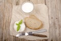 Goat cheese, bread and milk Royalty Free Stock Photo