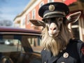 Goat cop with small patrol car