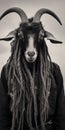 Analog Portrait Of A Goat With Braided Braids And Trachten