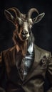 Goat dressed in an elegant modern suit with a nice tie