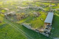 Goat farm in abandoned traditional village in Cyprus, aerial view