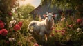 Goat In Flower Garden - Uhd Image Rendered In Cinema4d Royalty Free Stock Photo