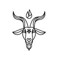 Goat head black line with star silhouette logo icon designs vector