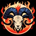 Goat head with a heart in the fire. Vector illustration. AI generated