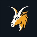 Bold Goat Logo Design With Yellow Horns On Black Background