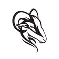 Goat head outline. Vector ram animal illustration, head silhouette isolated on white background for team and brand logo or tattoo Royalty Free Stock Photo