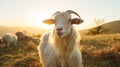 Goat At Golden Hour: A Joyful And Optimistic Supernatural Creature Royalty Free Stock Photo