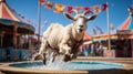 Playful Goat Jumping into Pool at Fun Fair Royalty Free Stock Photo