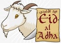 Goat, Ceremonial Knife and Scroll to Perform Eid al-Adha Ritual, Vector Illustration