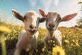 Goat landscape animals grass rural farming cute Royalty Free Stock Photo