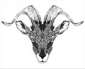 Goat Mascot Head tattoo. psychedelic