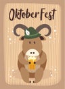 Goat OktoberFest Art Cartoon Cute Goat Animals October Beer Festival Vector Designs