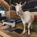 A goat playing an augmented reality farming simulation on a tablet2 Royalty Free Stock Photo