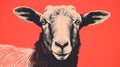 Sheep Face Woodcut-inspired Graphic On Red Background