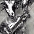 Goat rock star musicians playing electric guitars in grunge style image