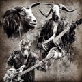 Goat rock star musicians playing electric guitars in grunge style image