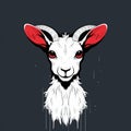 Dark And Minimalist Goat Illustration With Red Eyes