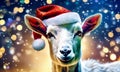 goat in santa's hat year of the goat. Selective focus. Royalty Free Stock Photo