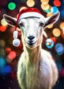 goat in santa's hat year of the goat. Selective focus. Royalty Free Stock Photo