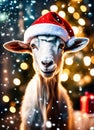 goat in santa's hat year of the goat. Selective focus. Royalty Free Stock Photo