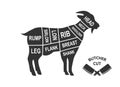 Goat scheme cuts. Butcher diagram poster. Meat diagram scheme illustration. Cuts of goat meat. Farm animal silhouette. Royalty Free Stock Photo