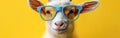 Goat with Shades on Yellow: Humorous Easter Animal Banner