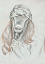 Goat Singer. An hand drawn full sized illustration, original.