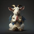 goat sitting in lotus position, isolated on background