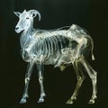 Goat skeletal structure. Goats skeletal system is clearly visible, showcasing bone structure and joints.