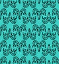 Goat skull pixel art pattern seamless. pixelated Goat head skeleton background. 8 bit texture