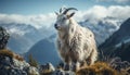 Goat standing on mountain peak, surrounded by beautiful nature generated by AI Royalty Free Stock Photo