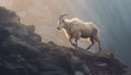 Goat standing on mountain peak, surrounded by nature generated by AI Royalty Free Stock Photo