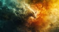 A goat is in a swirling cloud of fire and smoke, AI