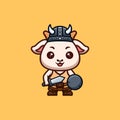 Goat Viking Cute Creative Kawaii Cartoon Mascot Logo