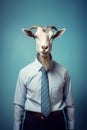 Goat wearing human clothes, office worker