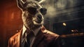 A goat or kangaroo wearing sunglasses and a suit, AI