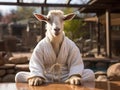 Goat yoga in a zen garden