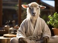 Goat yoga in a zen garden