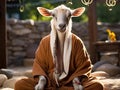 Goat yoga in a zen garden