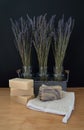 Goats Milk Soap with Three Vases of Dried Lavender